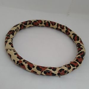 Leopard Print Leather Wrapped Bangle Bracelet
